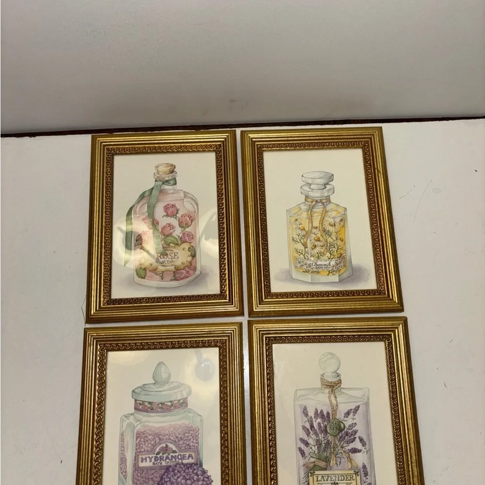 4 PC SET of FRAMED ART PRINTS - Bottles with Aroma/ bath oils